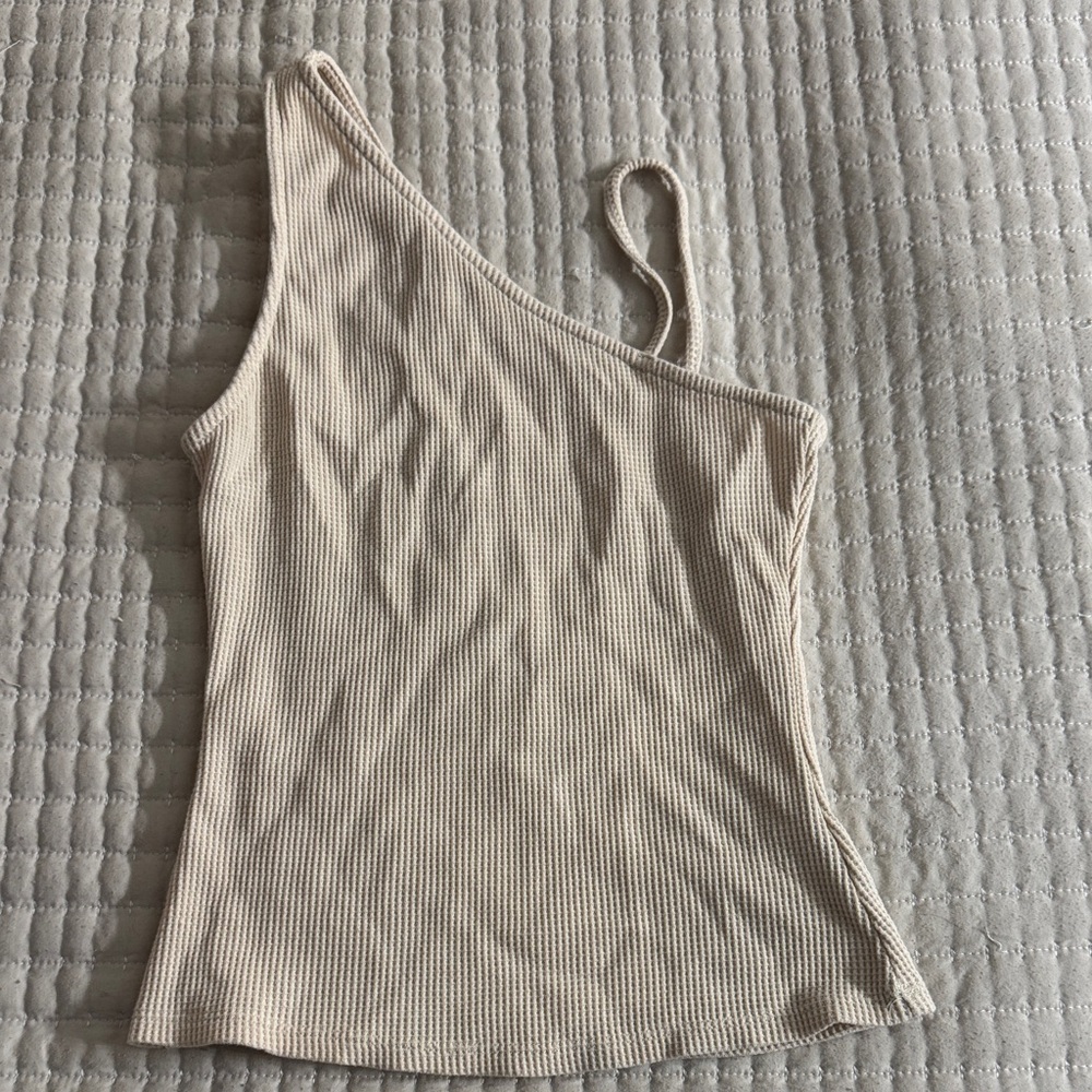 Promesa One-Shoulder Ribbed Tank Top - Beige